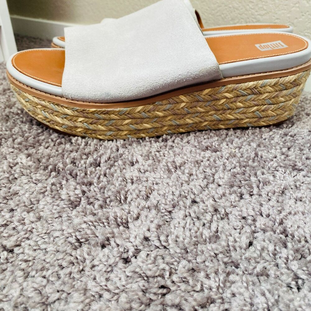 NWT FITFLOP Eloise Espadrille Suede Wedge Slides Soft Grey Size 11 - Picture 7 of 16